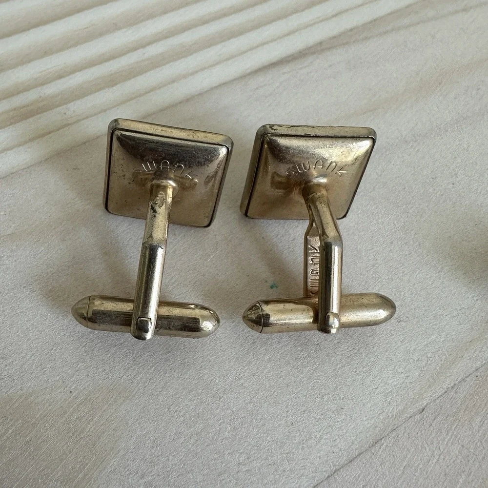 VTG Swank Square Cufflink Formal Shirt Studs Tie Tack 0.5-1 Inch Black Onyx Gold